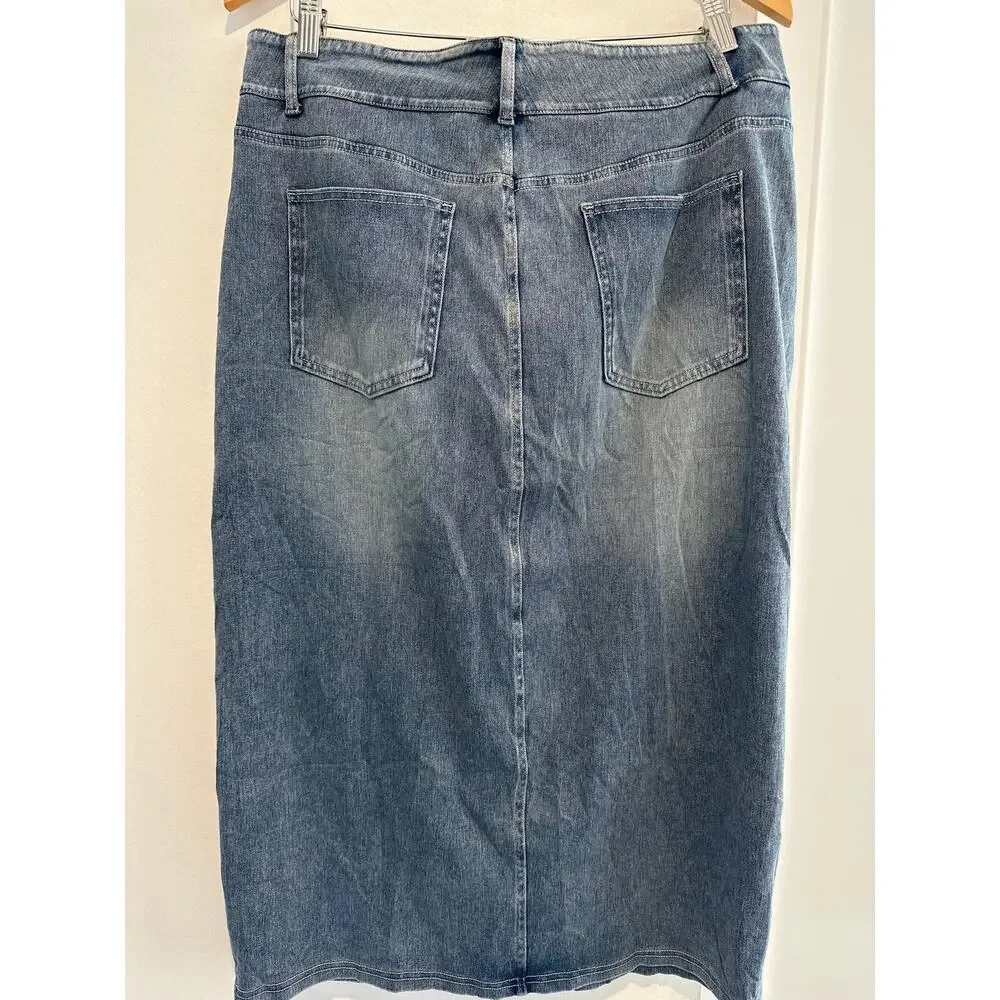 Halara Flex™ High Waisted Skirt Pockets Bodycon Washed Denim Casual Midi NWT XL